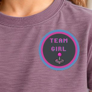 Team Girl Retro-Arcade-Geschlechtsenthüllungsfeier Runder Aufkleber