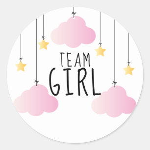 Team Girl Stars Pinke Wolken Geschlecht Enthüllung Runder Aufkleber