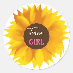 Team Girl Sunflower, Gender Reveal Party Runder Aufkleber