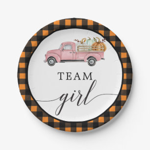 Team Girl Vintage Kürbis Truck Papier Teller