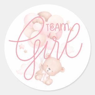 Team Girl Wasserfarben-Teddybär Geschlechter-Enthü Runder Aufkleber