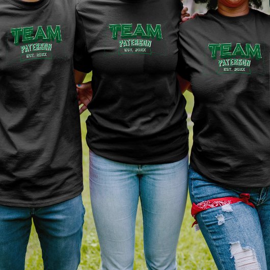 Team Green Family Custom Name Sports Crew Black T-Shirt