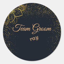 Team Groom Black/Gold Personalisierte Hochzeitstic Runder Aufkleber