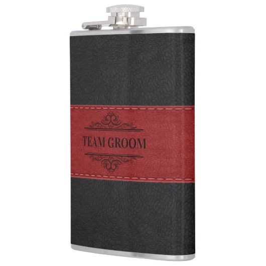 Team Groom Black & Red Leather 2 Flachmann (Links)