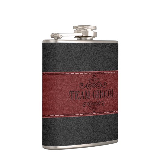 Team Groom Black & Red Leather Flachmann (Rechts)
