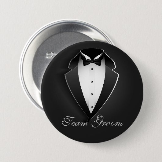 Team Groom Classy Tuxedo Button (Vorne & Hinten)