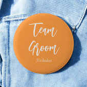 Team Groom Orange White Wedding Button