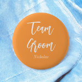 Team Groom Orange White Wedding Button