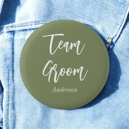 Team Groom Sage Green White Button