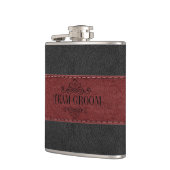 Team Groom Schwarz & Rot Leder Flachmann (Links)