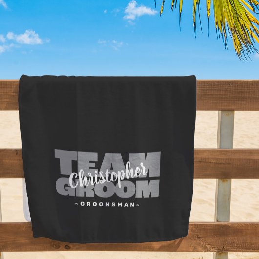 Team Groom Trauzeuge Hochzeit Cool Retro Black Poo Strandtuch