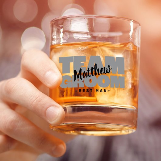 Team Groom Trauzeuge Hochzeitname Schwarzes Graues Whiskyglas