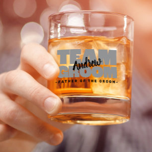 Team Groom Vater der Hochzeit Name Schwarz Grau Whiskyglas