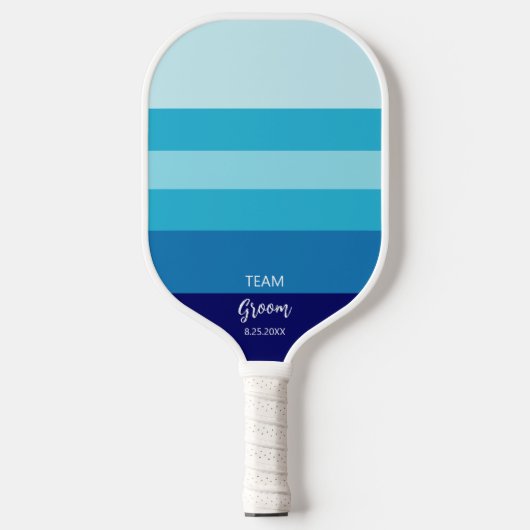 Team Groom Wedding Party Blue Strip Personalisiert Pickleball Schläger (Vorderseite)