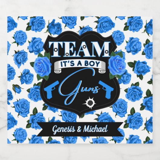 Team-GUNS, Waffen oder Rose Gender Reveal Blue Bierflaschenetikett (Einzelnes Label)