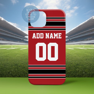 Team Jersey Red Black Individuelle Name Number iPhone 15 Mini Hülle