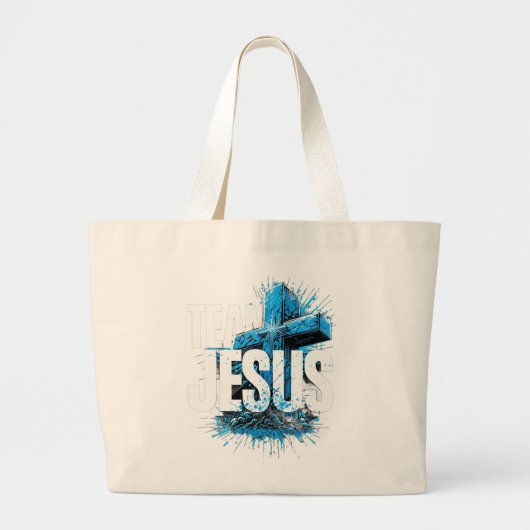 Team Jesus Tote Bag | Christliches Cross Design Jumbo Stoffbeutel (Vorne)