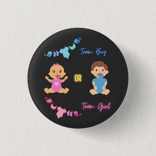 Team Junge oder Team Mädchen Geschlechtsenthüllung Button (Vorderseite)