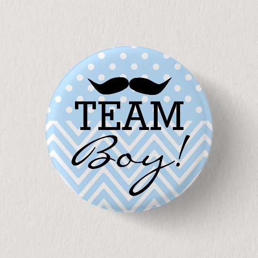 Team-Jungen-Schnurrbart-Blau-Babyparty Button (Vorderseite)