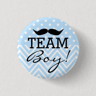 Team-Jungen-Schnurrbart-Blau-Babyparty Button