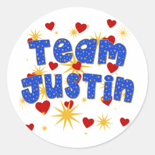 TEAM JUSTIN! T - Shirt für Kinder und Erwachsene Runder Aufkleber