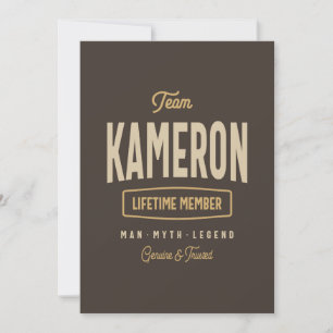 Team Kameron Lebenslanges Mitglied Personalisierte Einladung