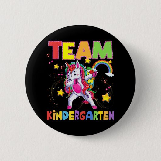 Team Kindergarten Dabbing Unicorn Zurück zur Schul Button (Vorderseite)