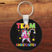 Team Kindergarten Dabbing Unicorn Zurück zur Schul Schlüsselanhänger (Vorderseite)