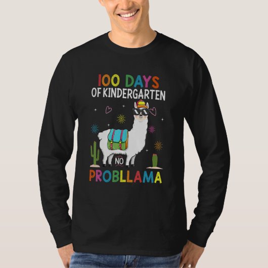 Team Kindergarten No Prob Llama Teacher 100 Days o T-Shirt (Vorderseite)