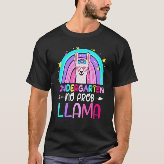 Team Kindergarten Teacher Rainbow No Prob Llama 10 T-Shirt (Vorderseite)