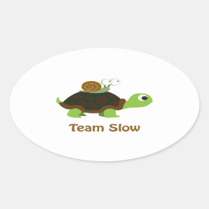 Team-langsame niedliche Cartoon-Schildkröte und Ovaler Aufkleber