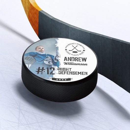 Team Logo Hockey Player Name Jersey Number & Photo Eishockey Puck