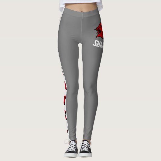 Team & Lüfter Grau/Weiß/Rot-Maskottchen Leggings (Vorderseite)