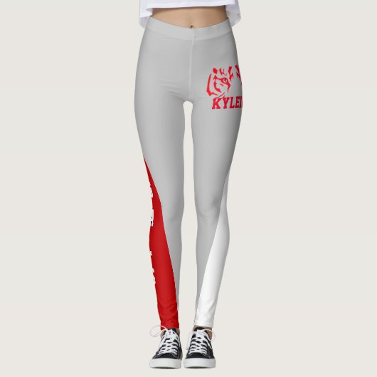 Team & Lüfter Rot/Grau/Weiß-Maskottchen Leggings (Vorderseite)