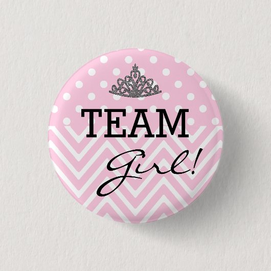 Team-Mädchen-Baby-Duschen-Polka-Punkt Zickzack Button (Vorderseite)