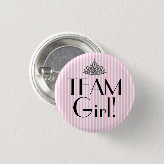 Team-Mädchen Stripes rosa Babyparty Button (Vorne & Hinten)