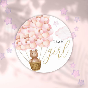 Team Mädchen Teddybär Rosa Geschlechtsenthüllung A Runder Aufkleber