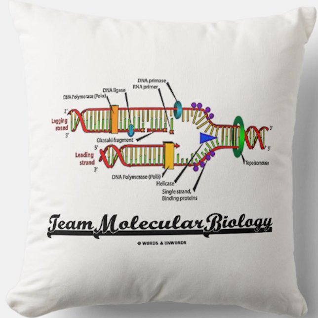 Team-Molekularbiologie (DNS-Reproduktion) Kissen (Team Molecular Biology throw pillow featuring DNA replication for any molecular biologist)