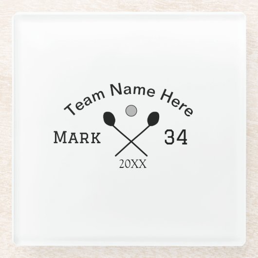 Team Name hier geben Name Nummer Ball Paddle Golf Glasuntersetzer (Vorderseite)