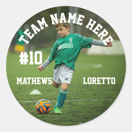 Team Name Player Foto-Nummer und Name Soccer Runder Aufkleber (Vorderseite)