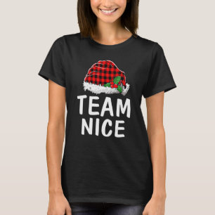 Team Nice Santa Red Kariert Claus Christmas Pajama T-Shirt