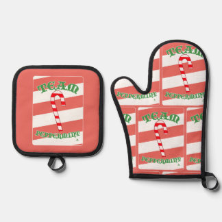 Team Pfefferminz Lustiges Weihnachts-Spaß-Motto Ofenhandschuh & Topflappen-Set