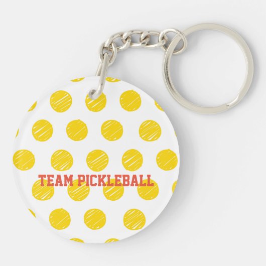 Team Pickleball Yellow Polka Dot Balls Sport Schlüsselanhänger (Rückseite)
