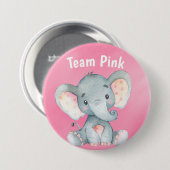 Team Pink Baby Elephant Girl Baby Showraten Button (Vorne & Hinten)