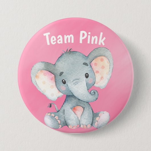 Team Pink Baby Elephant Girl Baby Showraten Button (Vorderseite)