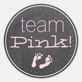 Team Pink Chalkboard- Baby Shower Gender Reveal Runder Aufkleber