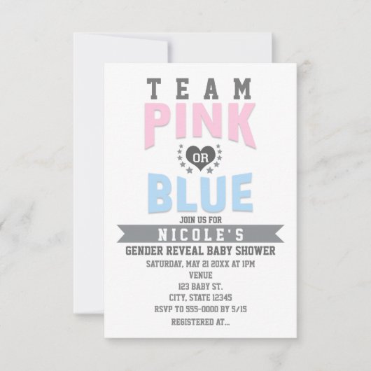 Team PINK oder BLUE Gender Reveal Baby Shower Einladung (Vorderseite)