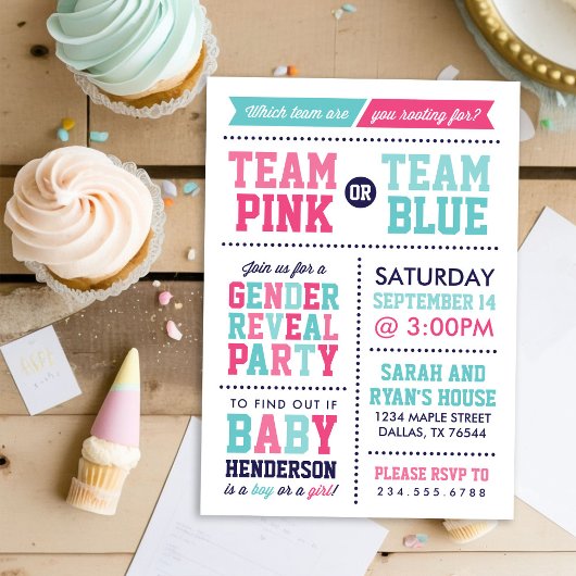 Team Pink oder Team Blue Baby Gender Reveal Einladung