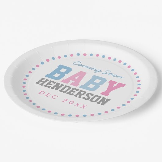 Team Pink oder Team Blue Personalisiert Party Tell Pappteller (Schrägansicht)