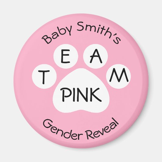 Team Pink Paw Print Gender Reveal Magnet (Vorne)